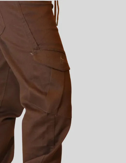 Brown cargo pants on a light gray background