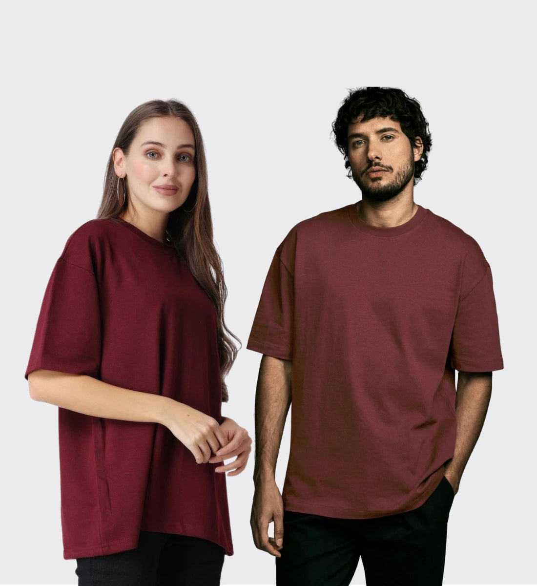 maroon oversized tshirt couple