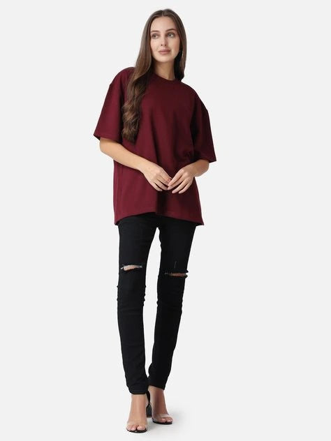 maroon oversized tshirt women back