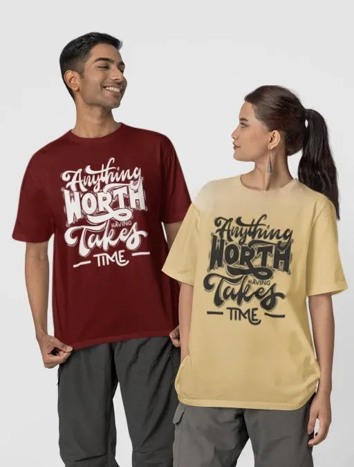 oversized front printed tshirt couple
